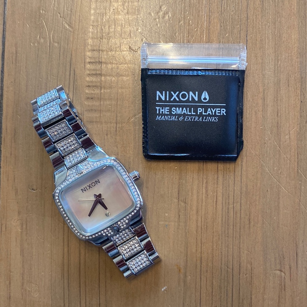 Nixon Women's Small Player Crystals Mother of Pearl Dial Silver Watch
